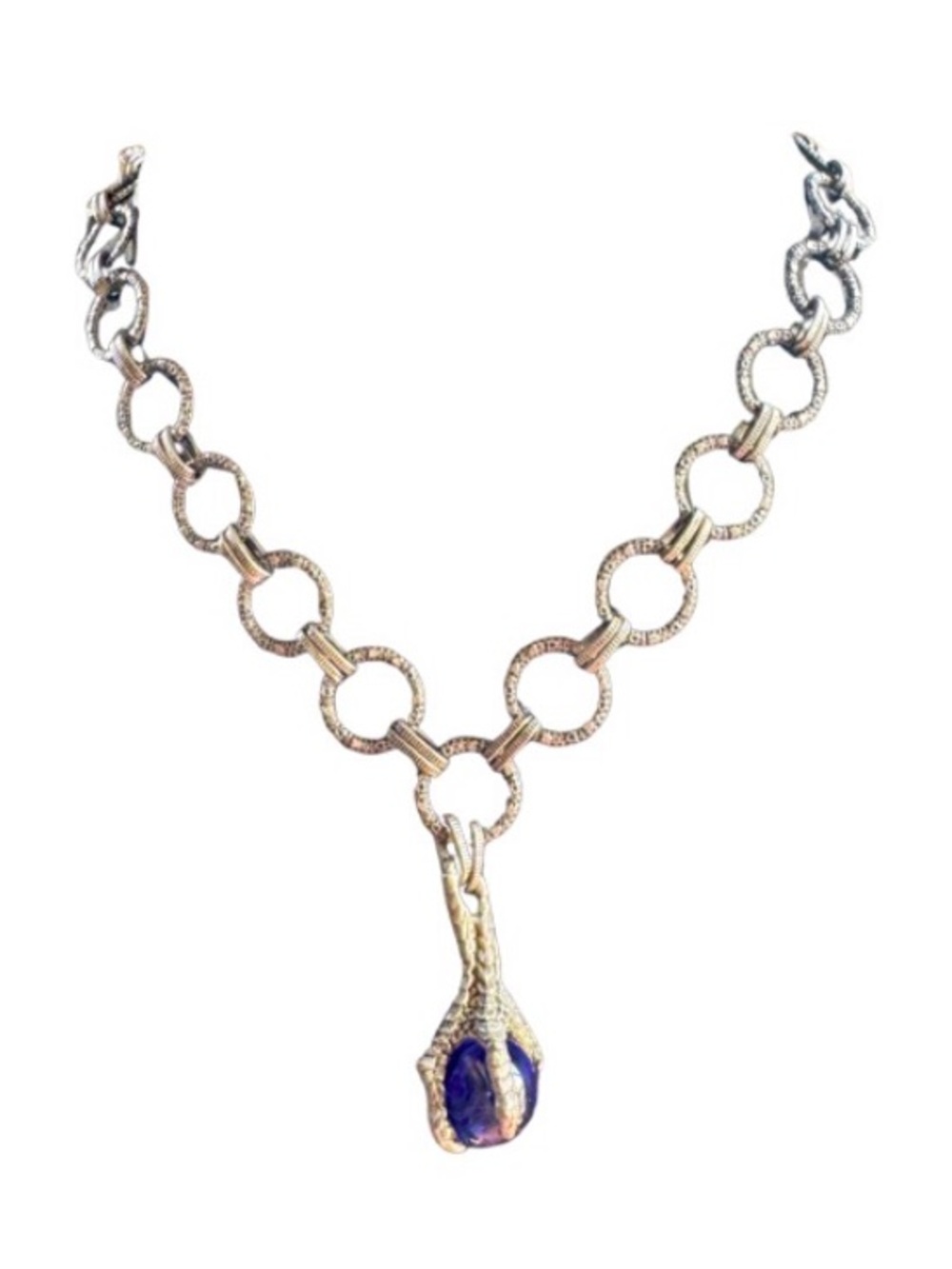 Handmade Claw Necklace With Blue Glass